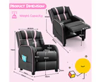 Adjustable Kids Sofa PU Leather Recliner Chair Upholstered Armchair w/2 Side Pockets Pink & Black