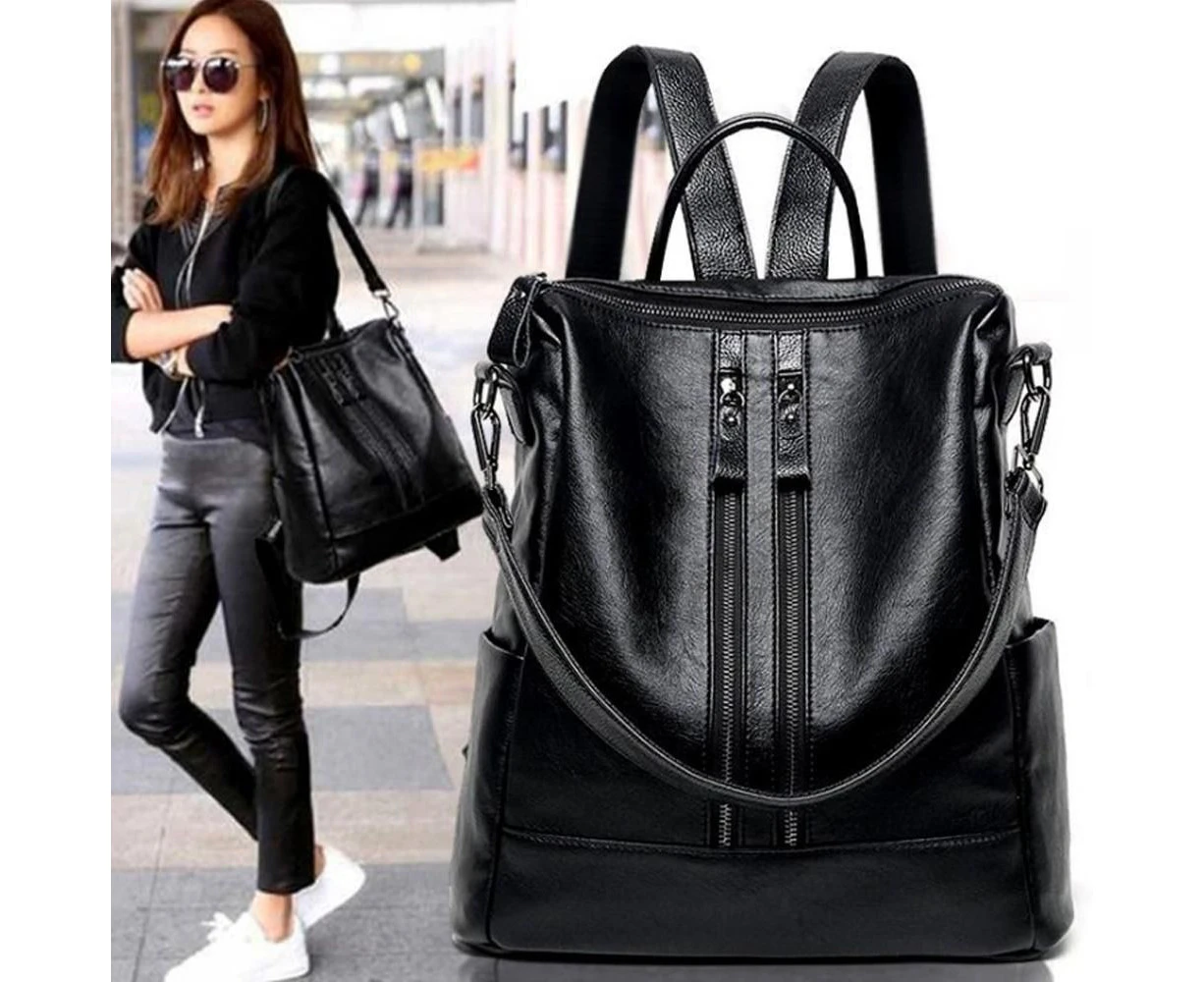 Women Backpack School Leather Black Casual Multifunctional College Bag Large Capacity Shoulder Bags Travel Backpack