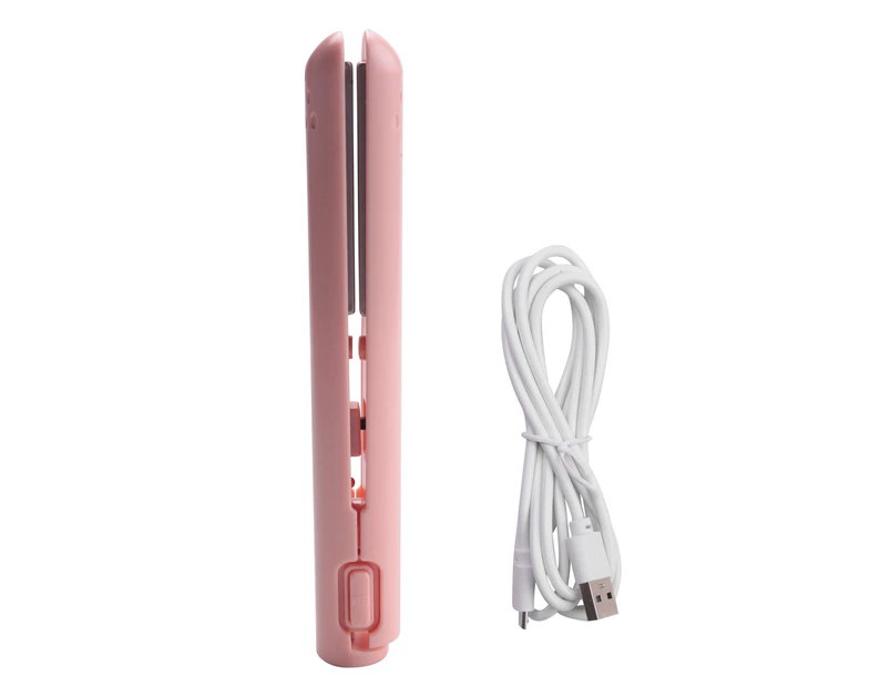 USB Cable Mini Portable Hair Straightener for Straight and Curling Dual-Use Curling Irons for Students Pink