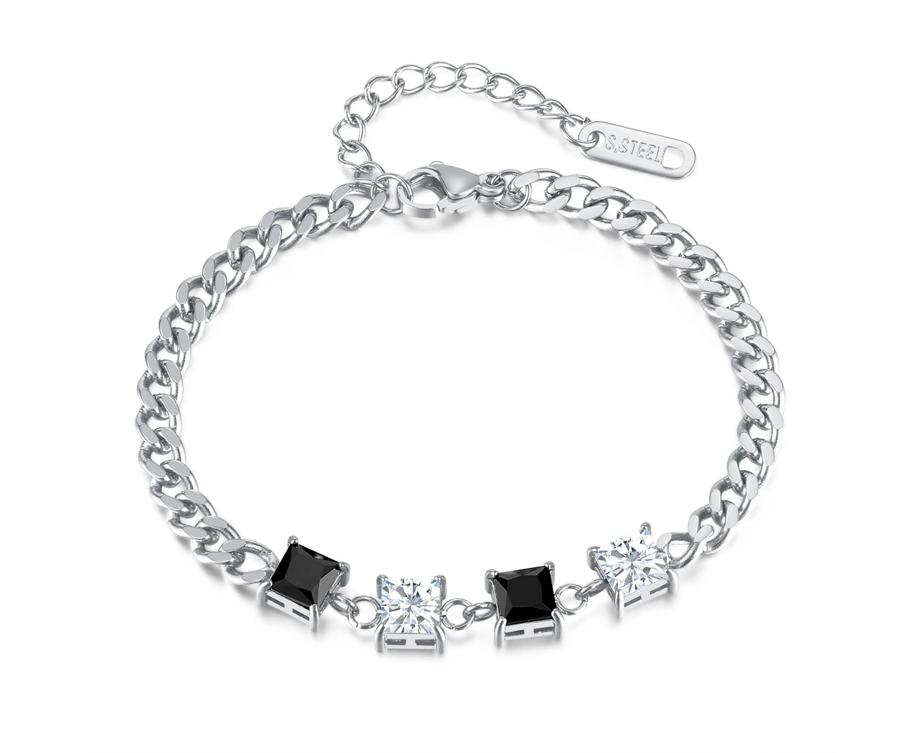 Women's Chain Bracelets,Dainty Charm Chain With Extension Link,Model:GS1528-Silver