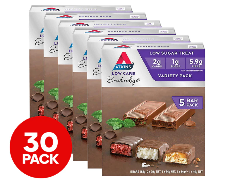 6 x 5pk Atkins Low Carb Endulge Bars Variety Pack