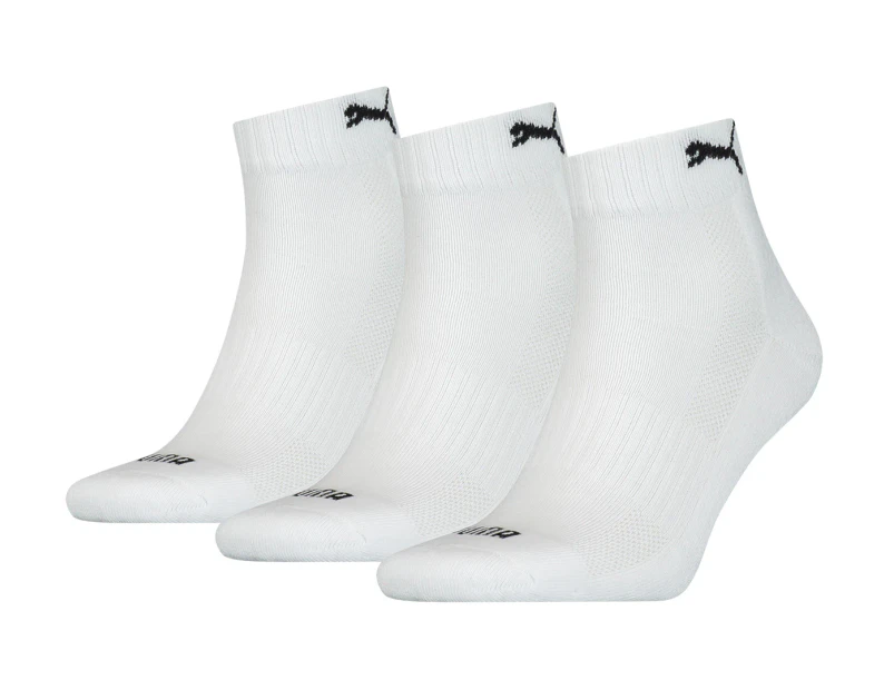 Puma Unisex Cushioned Quarter Socks 3-Pack - White