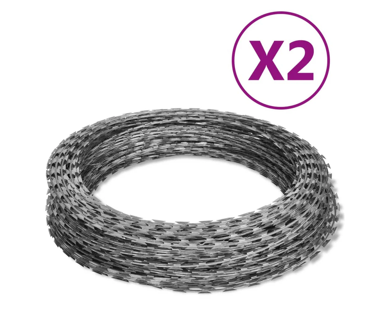 vidaXL NATO Razor Wires Helical Wire Rolls 2 pcs Galvanised Steel 60 m