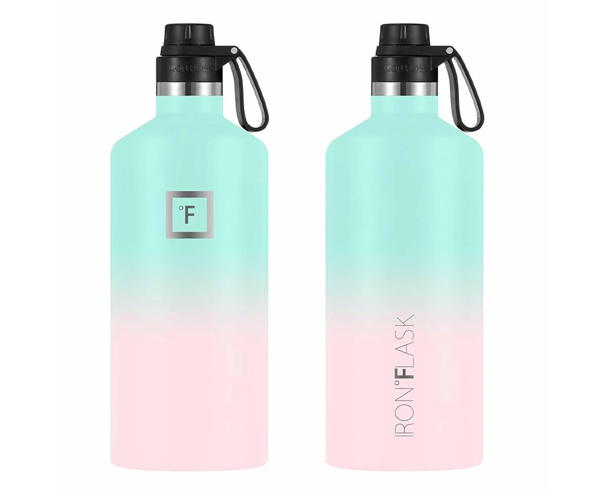 Iron Flask Narrow Mouth Bottle with Spout Lid, Bubble Gum, 64oz/1900ml