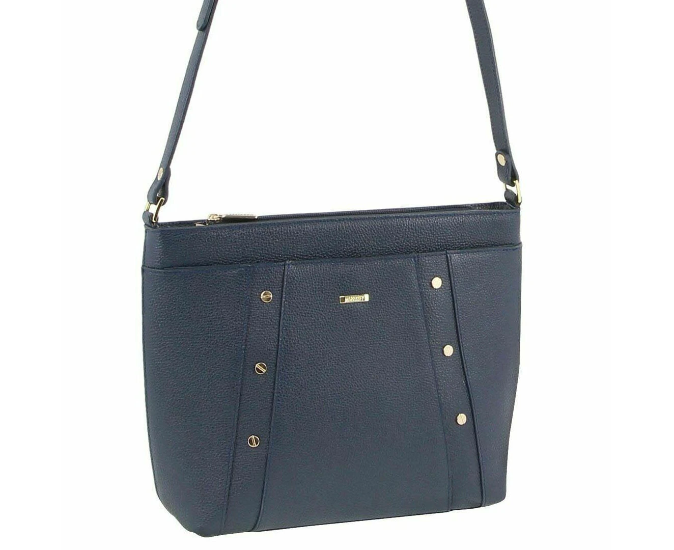 Morrissey Italian Womens Structured Leather Cross Body Handbag Bag Ladies - Navy