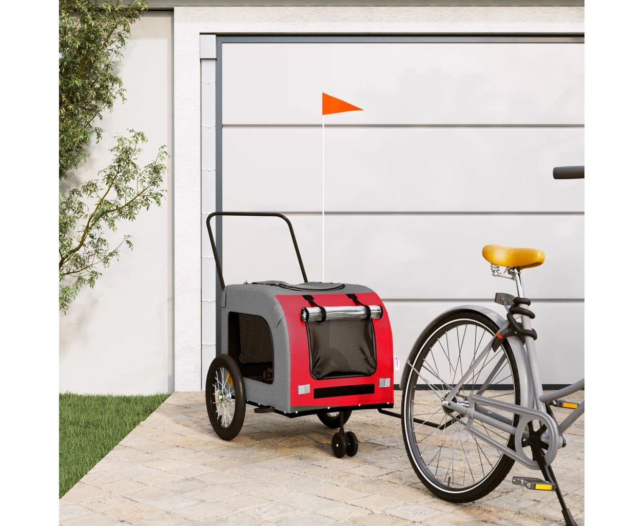 vidaXL Pet Bike Trailer Red and Grey Oxford Fabric and Iron