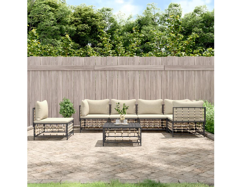 vidaXL 7 Piece Garden Lounge Set with Cushions Anthracite Poly Rattan