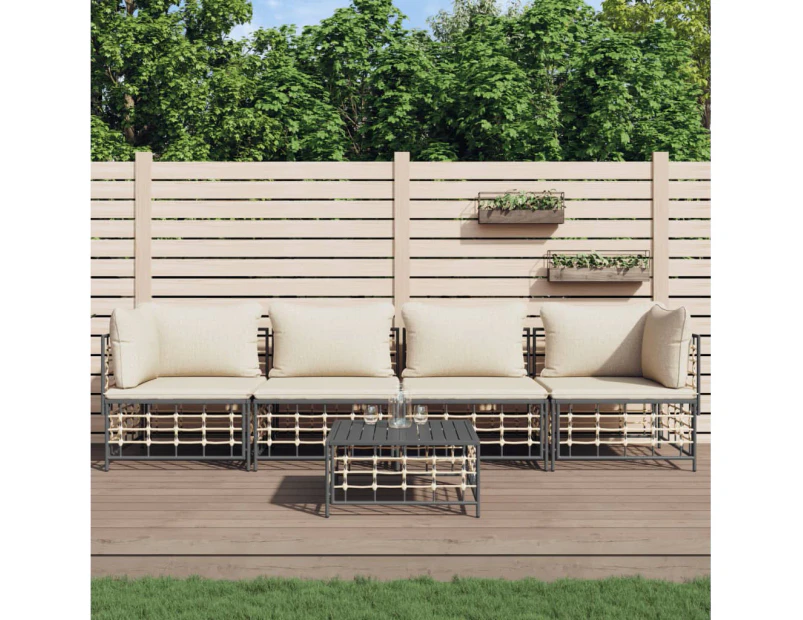 vidaXL 5 Piece Garden Lounge Set with Cushions Anthracite Poly Rattan