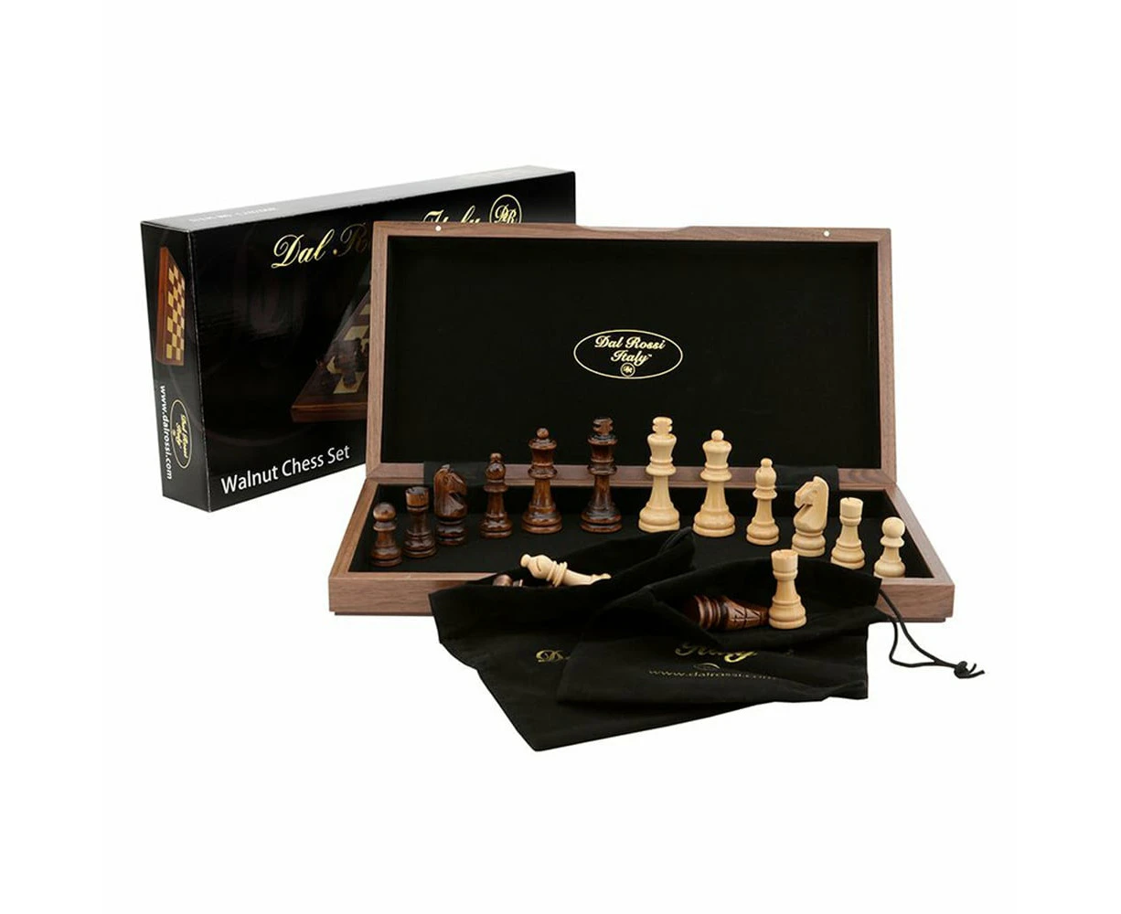 Dal Rossi 15 inch Walnut Inlaid Folding Chess Set