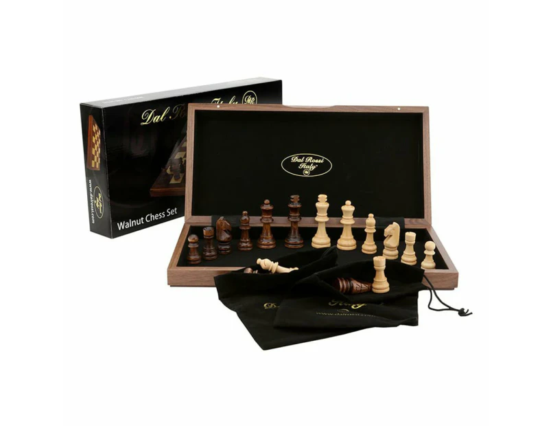 Dal Rossi 15 inch Walnut Inlaid Folding Chess Set