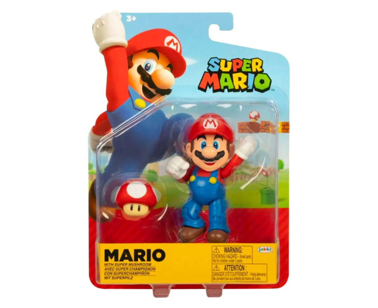 World of Nintendo Super Mario 4 inch Mario Figure with Super Mushroom