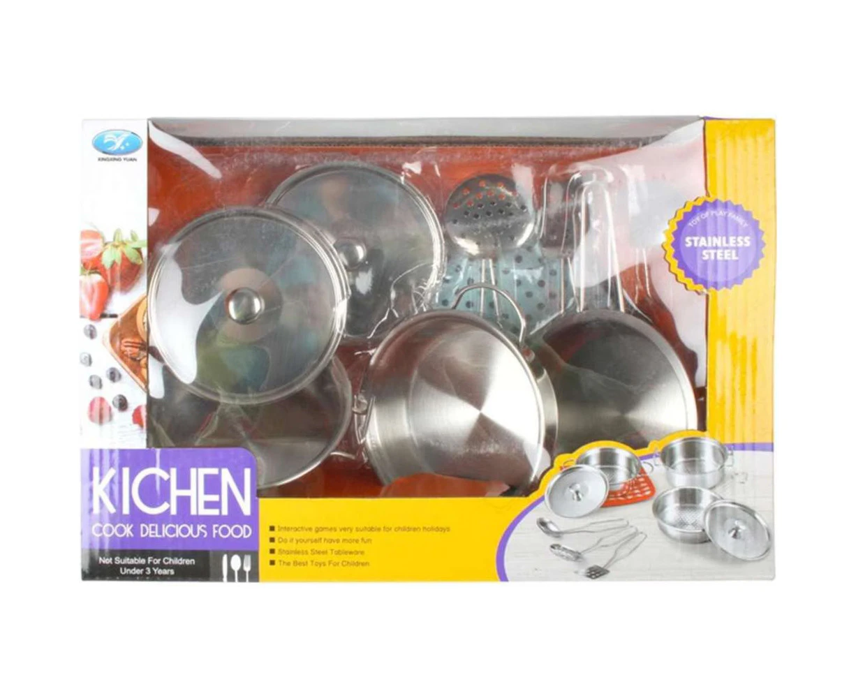 Kitchen Cook Delicious Food Stainless Steel 9 Piece Playset