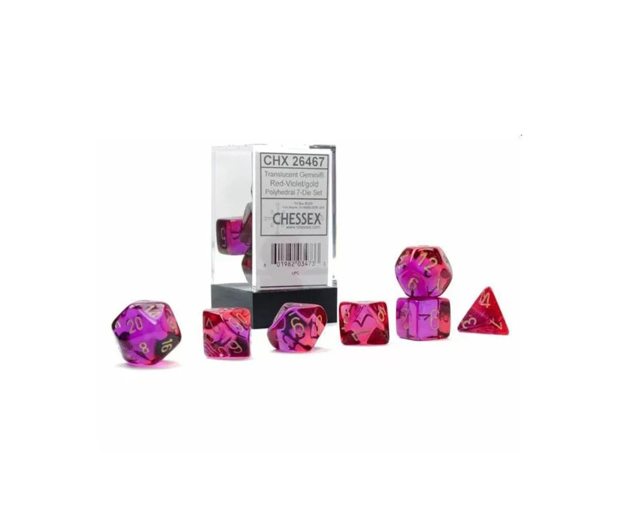 Chessex Gemini Translucent Red-Violet/Gold Luminary 7 Die Set CHX 26467