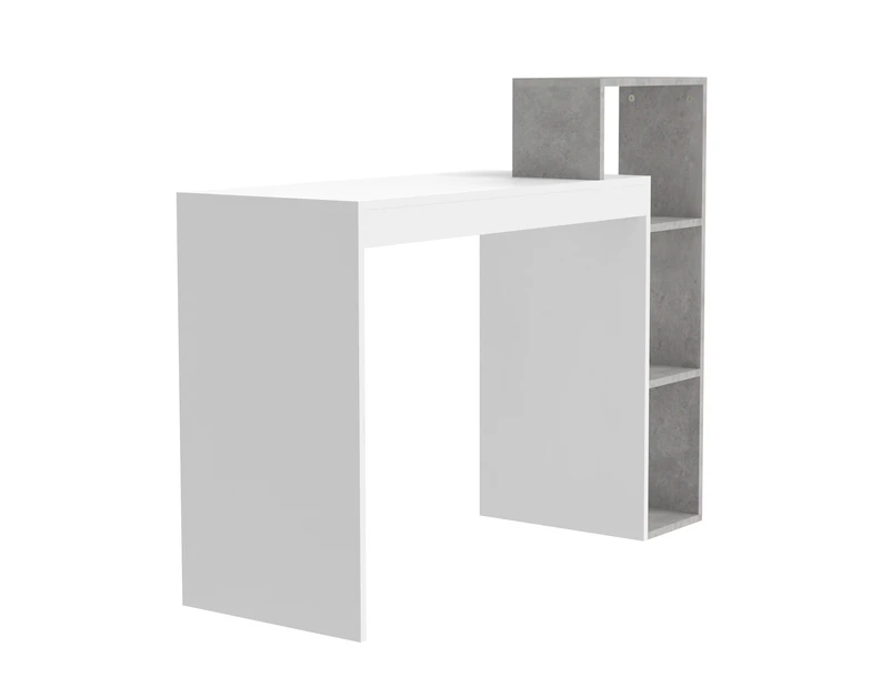 Office Desk Home Corner Computer Table with 3 Tier Bookshelf Storage（White+Grey）