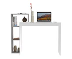 Office Desk Home Corner Computer Table with 3 Tier Bookshelf Storage（White+Grey）