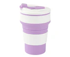 350ML Food-Grade Silicone Folding Cup, With Lid, Reusable Portable Coffee Cup, Hot Drink ,Suitable For Travel And Camping VIOLET