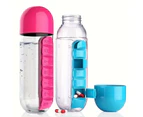 Portable Water Bottle With Built-in Pill Box for Medicines, Vitamins, Perfect for Outdoor, Gym, Fitness, Camping and Traveling Blue