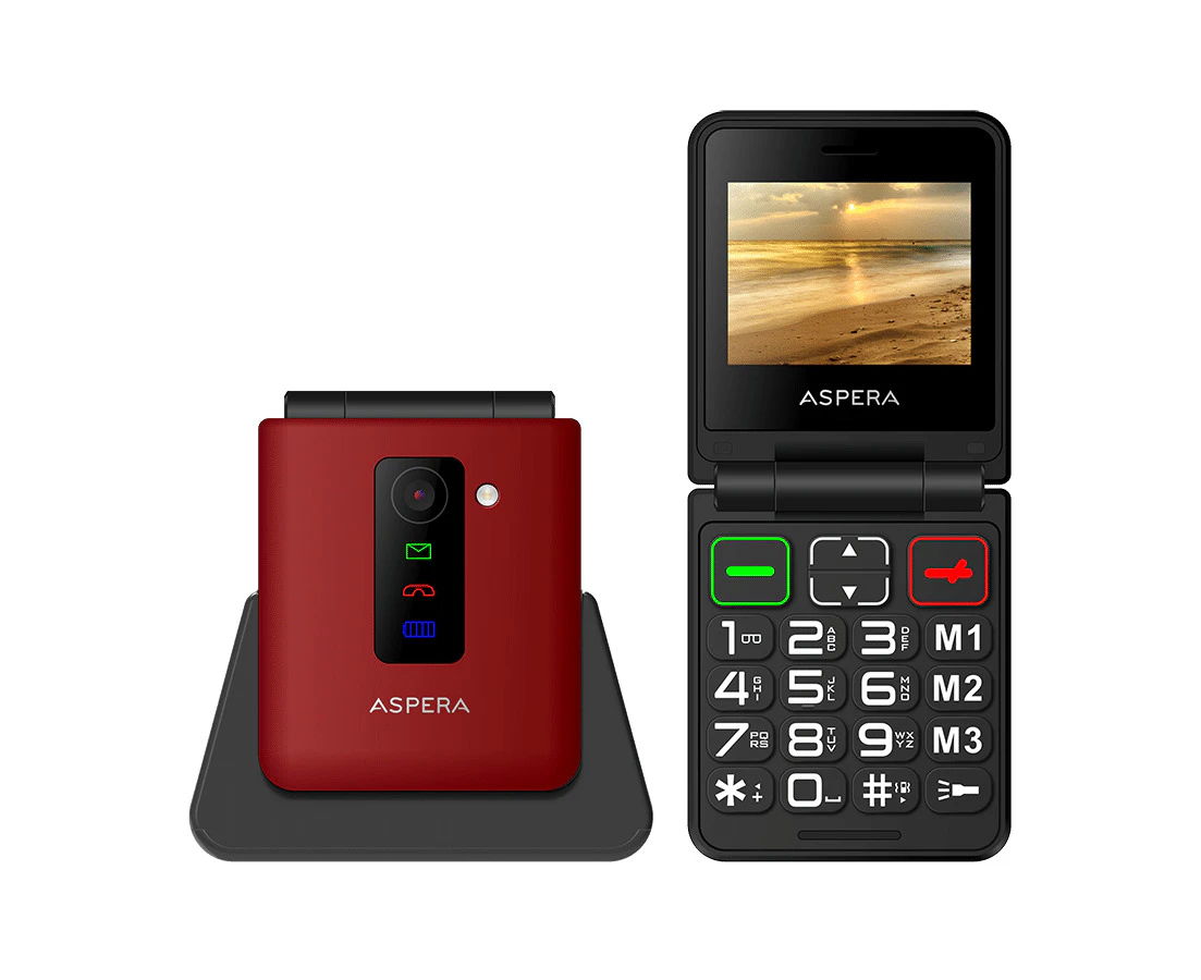 Aspera F50 Seniors 4G BIG button FLIP mobile phone with CRADLE 2024 MODEL - Red