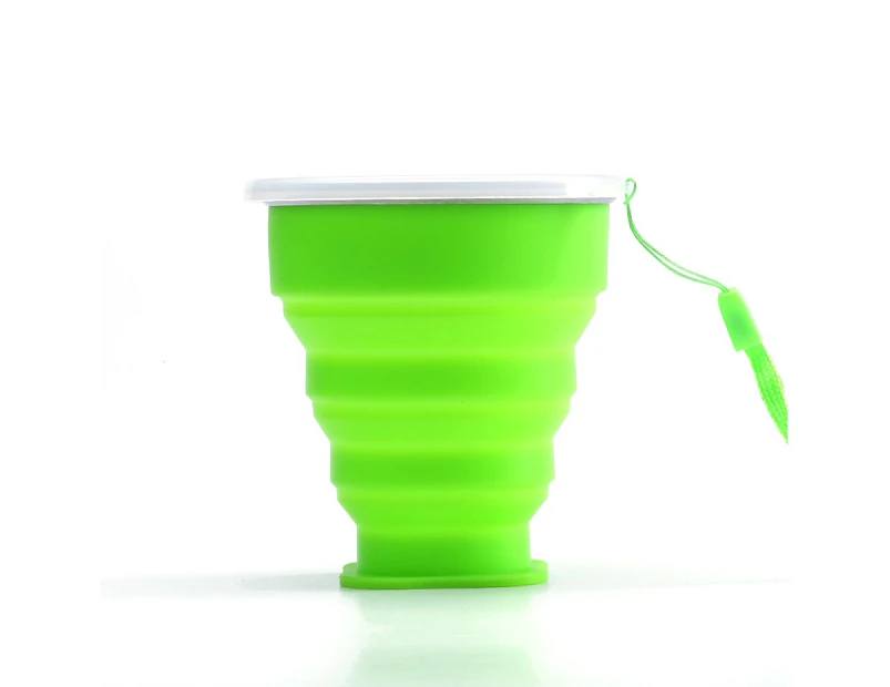 1Pc 200ml Portable Silicone Retractable Folding Cup with Lid Telescopic Collapsible Drinking Cup Outdoor Travel Water Cup green