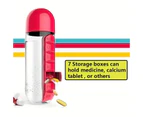 Portable Water Bottle With Built-in Pill Box for Medicines, Vitamins, Perfect for Outdoor, Gym, Fitness, Camping and Traveling red