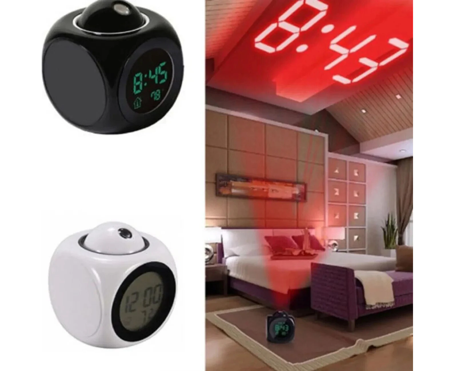 1PCProjection Alarm Clock Ceiling Display Snooze Desk Table Clock Voice Multifunction Digital Projection Clock Temperature Displ black