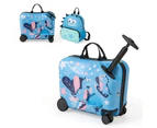 Kids Ride-on Luggage Set 18" +12" Travel Suitcase & Backpack Set w/Anti-Lost Rope Blue