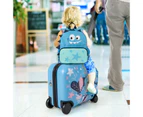 Kids Ride-on Luggage Set 18" +12" Travel Suitcase & Backpack Set w/Anti-Lost Rope Blue