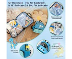 Kids Ride-on Luggage Set 18" +12" Travel Suitcase & Backpack Set w/Anti-Lost Rope Blue