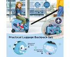 Kids Ride-on Luggage Set 18" +12" Travel Suitcase & Backpack Set w/Anti-Lost Rope Blue