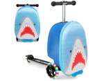 2-in-1 Kids Suitcase Scooter Set Foldable Ride-on Luggage w/LED Lit Wheels Blue