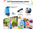 2-in-1 Kids Suitcase Scooter Set Foldable Ride-on Luggage w/LED Lit Wheels Blue