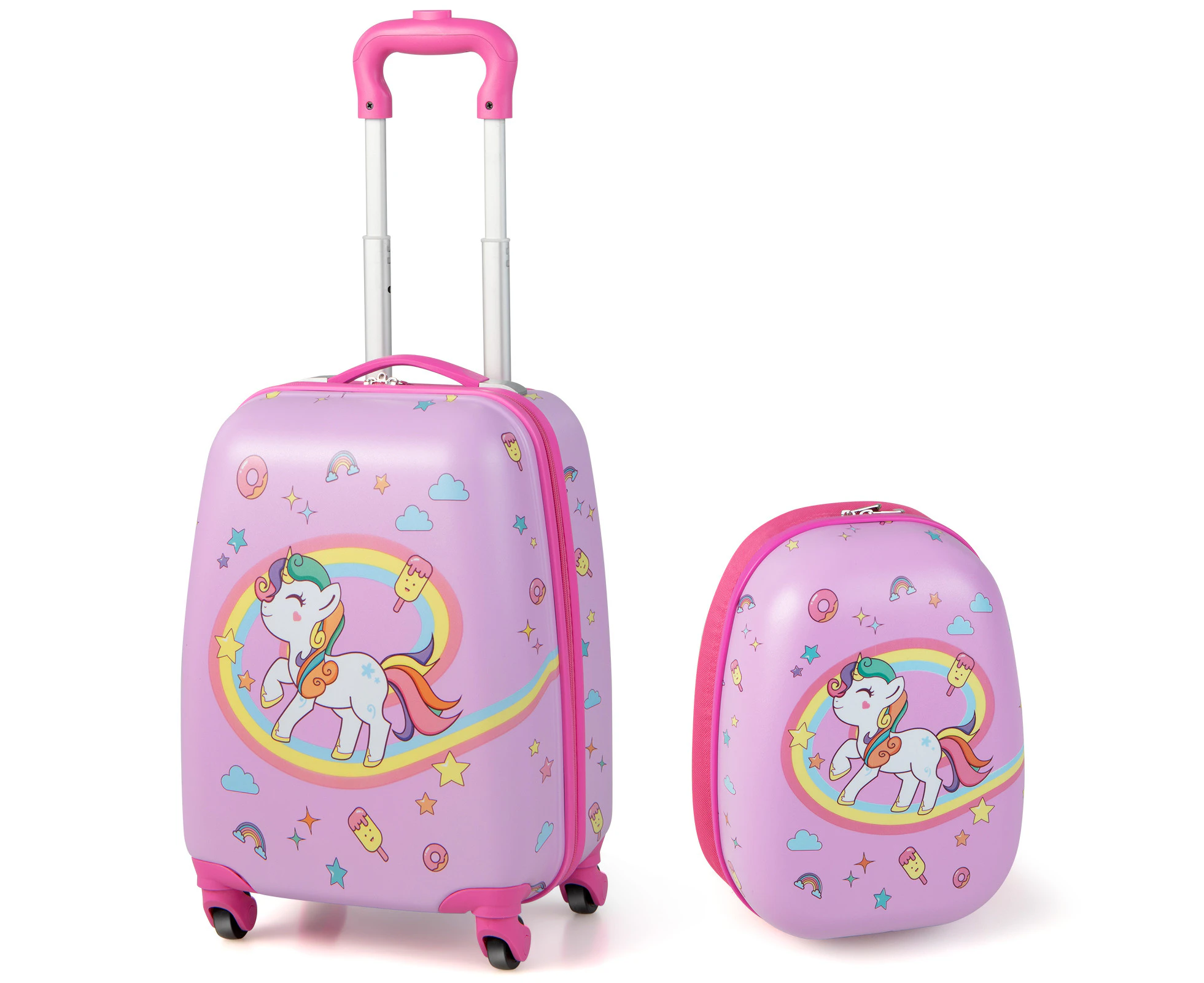 2PCS 16" +13" Kids Suitcase & Backpack Set Children Portable Travel Luggage Set Pink