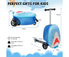 2-in-1 Kids Suitcase Scooter Set Foldable Ride-on Luggage w/LED Lit Wheels Blue