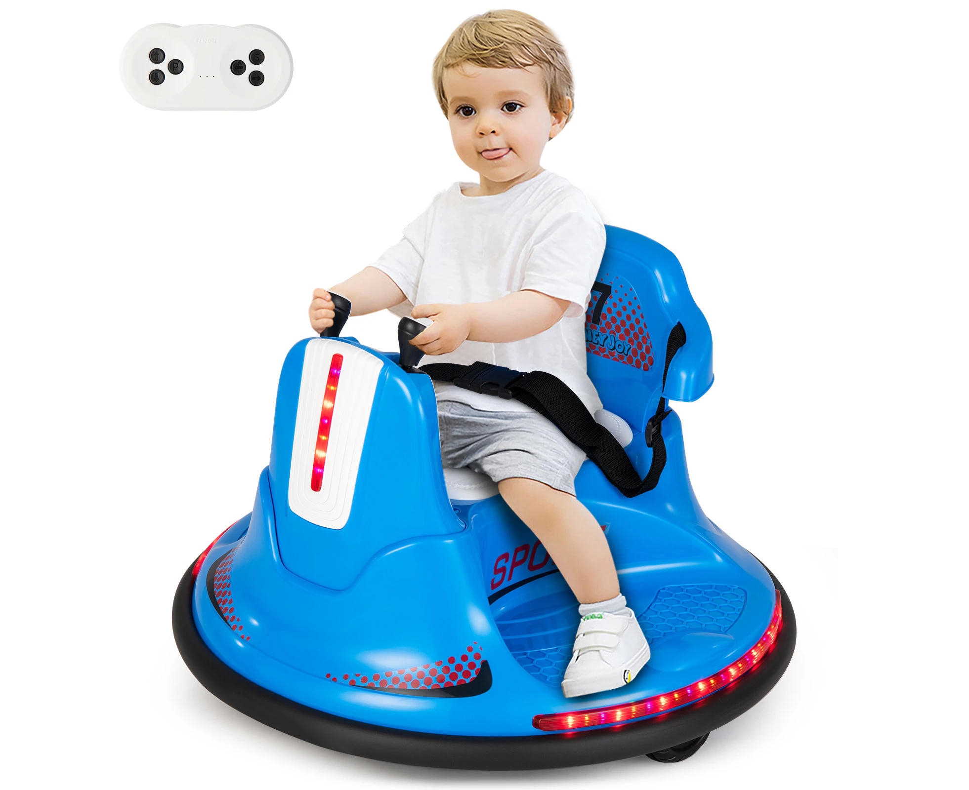 12V Kids Electric Bumper Car 360° Rotatable Ride On Car w/Dual Joysticks/Remote Control Blue