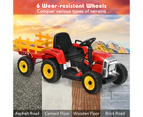 Kids Electric Ride On Tractor w/Trailer 12V Battery Powered Car w/LED Lights & USB Port Children Perfect Gift Red