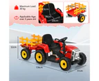 Kids Electric Ride On Tractor w/Trailer 12V Battery Powered Car w/LED Lights & USB Port Children Perfect Gift Red