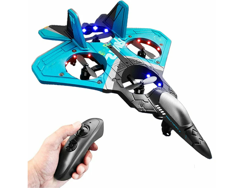 V17 Fighter Toy Stunt 2.4GHz Remote Control Aircraft with LED Lights Kids Begginers Gift Blue