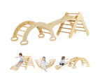 3-in-1 Kids Climbing Toys Playset Wood Rocking Arch Slide Set w/Double Sided Ramp Natural