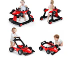 4-in-1 Baby Walker Folding Activity Car Toddler Push Car Adjustable Height & Speed w/Music Box Red