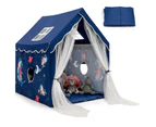 Large Kids Play Tents Children Playhouse Princess Castle w/Removable Mat & Curtain Blue