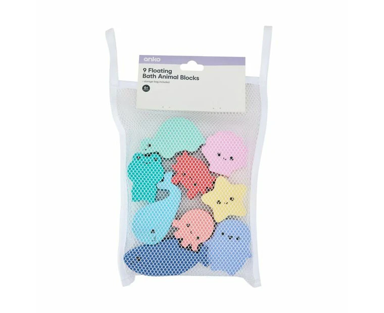 9 Piece Floating Bath Animal Blocks - Anko