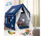 Large Kids Play Tents Children Playhouse Princess Castle w/Removable Mat & Curtain Blue