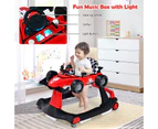 4-in-1 Baby Walker Folding Activity Car Toddler Push Car Adjustable Height & Speed w/Music Box Red