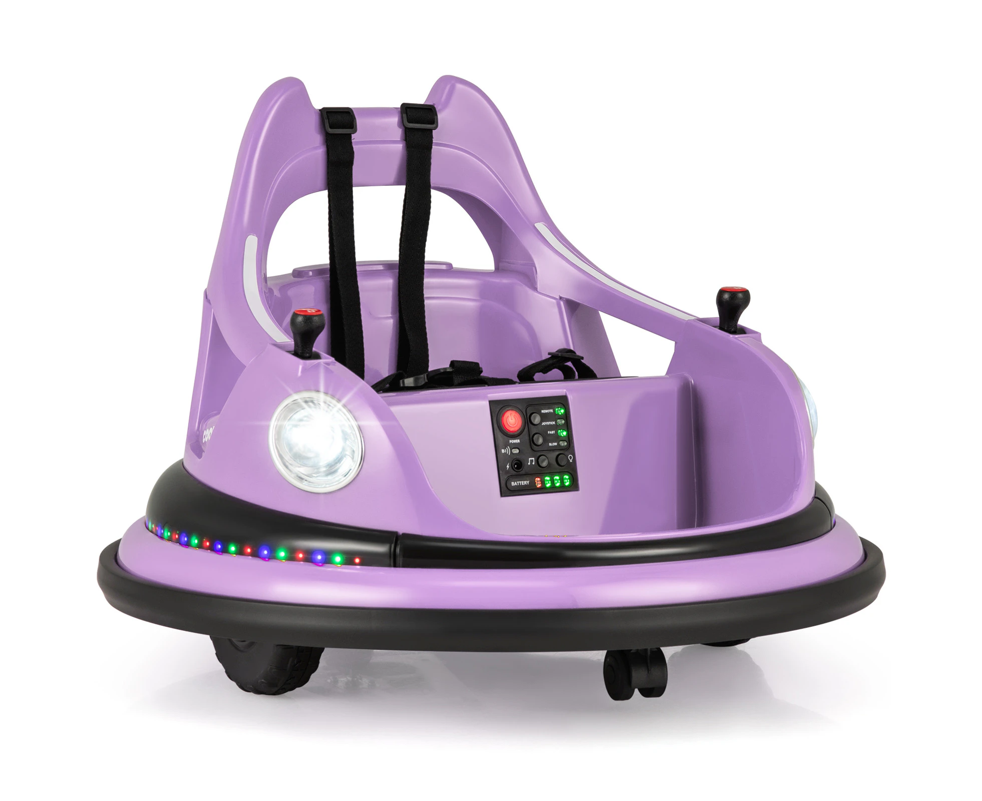 12V Kids Ride On Bumper Car 360° Spin Electric Car Battery Powered w/Remote Control & 5 Lighting Modes Purple