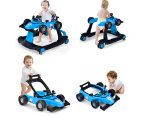 4-in-1 Baby Walker Folding Activity Car Toddler Push Car Adjustable Height & Speed w/Music Box Blue