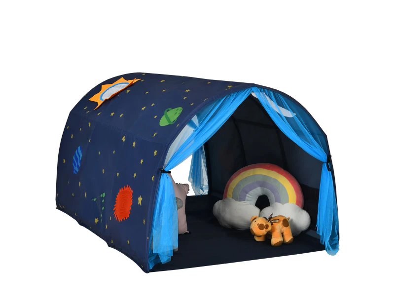 Kids Play Tents Forts Portable Bed Tent Pop Up Playhouse w/Mesh Curtain & Carrying Bag Blue