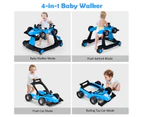 4-in-1 Baby Walker Folding Activity Car Toddler Push Car Adjustable Height & Speed w/Music Box Blue