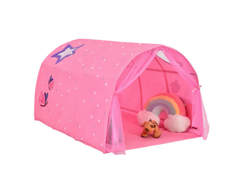 Kids Play Tents Forts Portable Bed Tent Pop Up Playhouse w/Mesh Curtain & Carrying Bag Pink