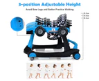 4-in-1 Baby Walker Folding Activity Car Toddler Push Car Adjustable Height & Speed w/Music Box Blue