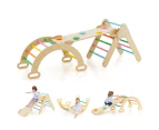 3-in-1 Kids Climbing Toys Playset Wood Rocking Arch Slide Set w/Double Sided Ramp